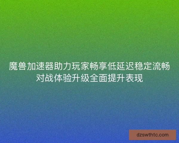 魔兽加速器助力玩家畅享低延迟稳定流畅对战体验升级全面提升表现